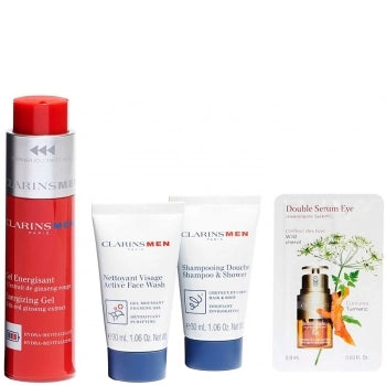 Set Gel Energizante + Champú y Ducha 30ml + Limpiador 30ml + Double Serum 0,9ml