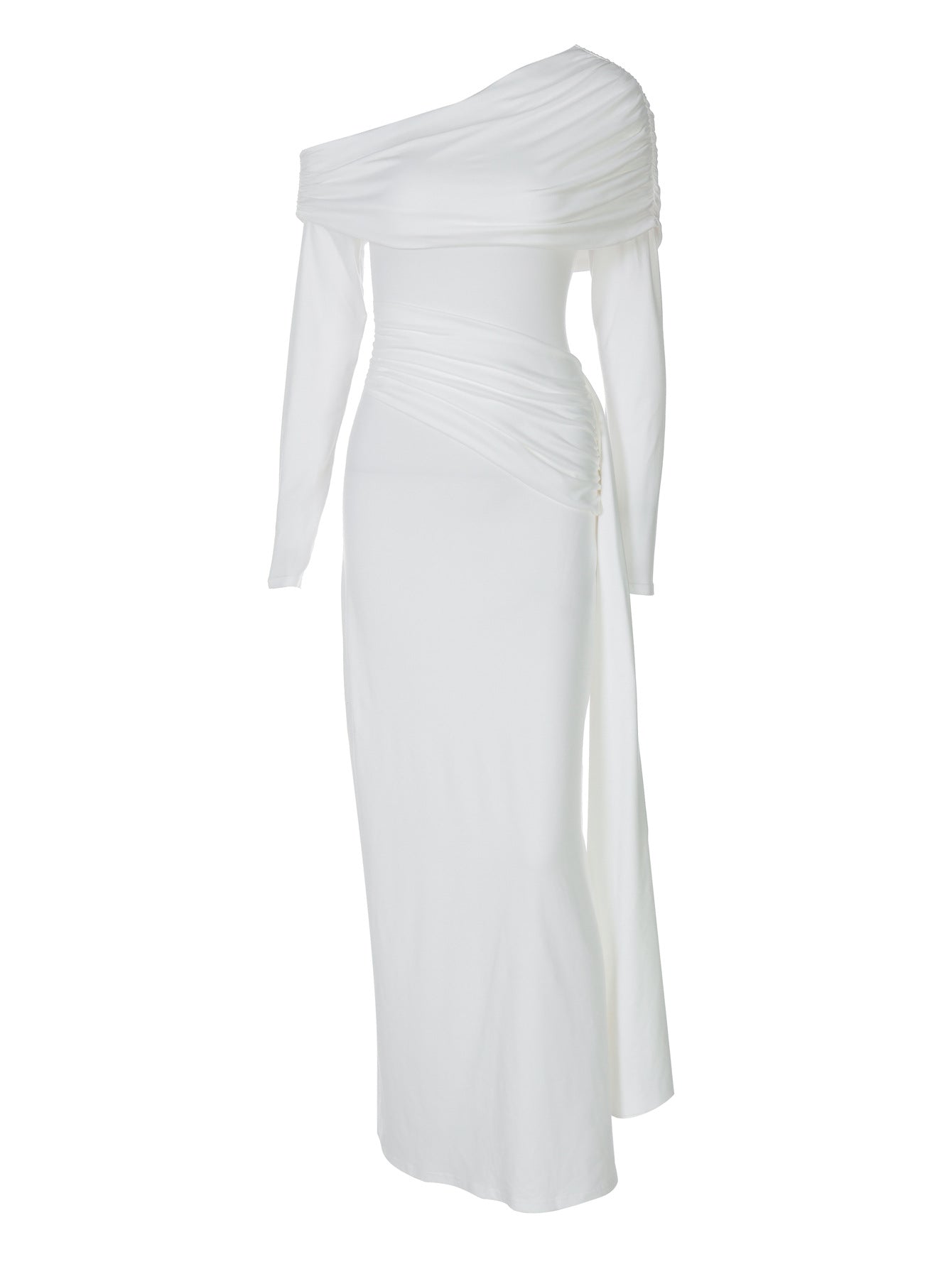Verão 2026 Novo vestido feminino feminino transfronteiriço elegante de cor sólida com decote diagonal, envolvimento nas ancas, fita para emagrecer para mulheres