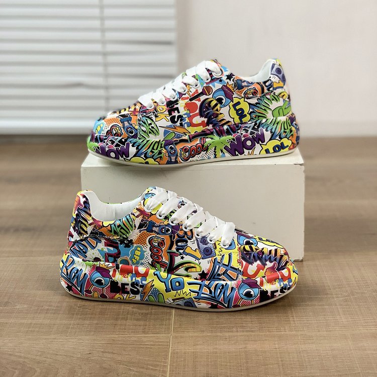 Sapatos coloridos de pai para mulheres, tendência de verão e outono Novos graffiti estampados da Amazon, sapatos casuais plus size