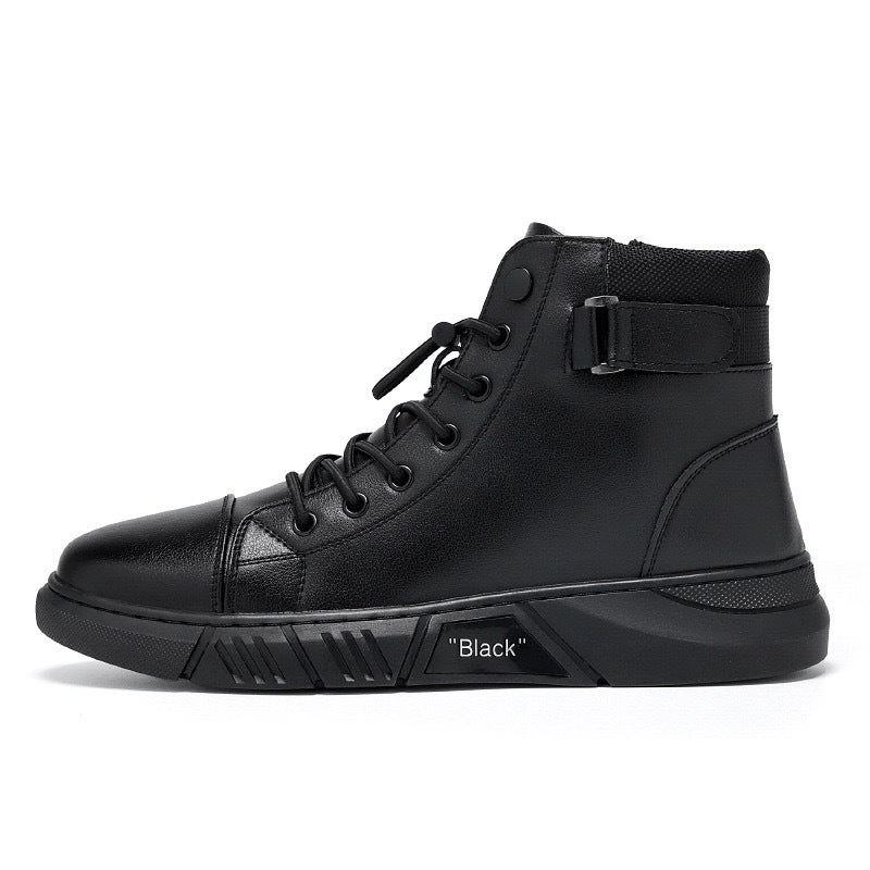 Sapatos masculinos de primavera: novas botas Martin de cano alto, botas casuais de couro para homem, botas britânicas vintage vintage na moda