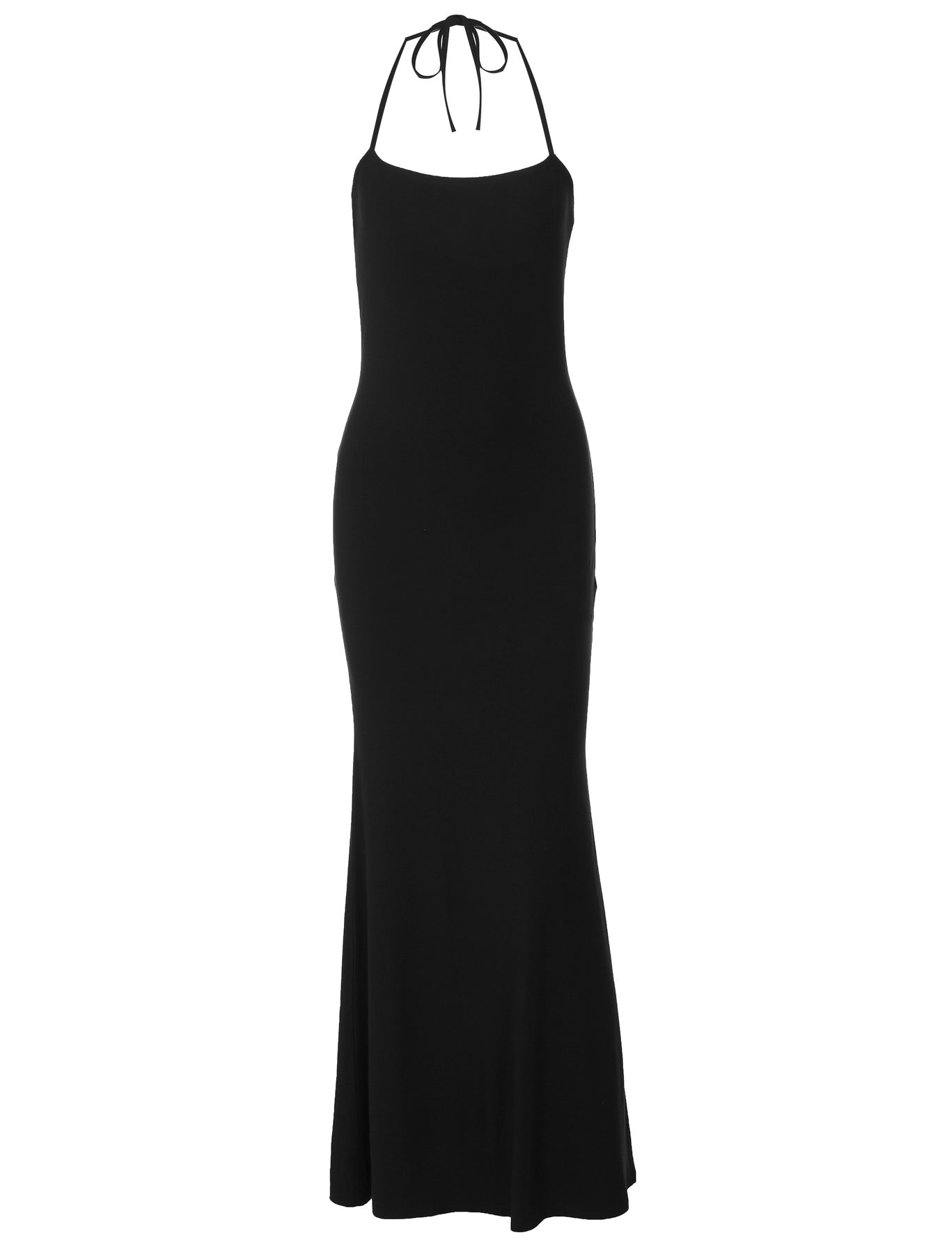 Vestido halter de cor sólida para mulheres, elegante e sexy europeu e americano, com corte justo, versátil, puro e desejável, ajustando a cintura