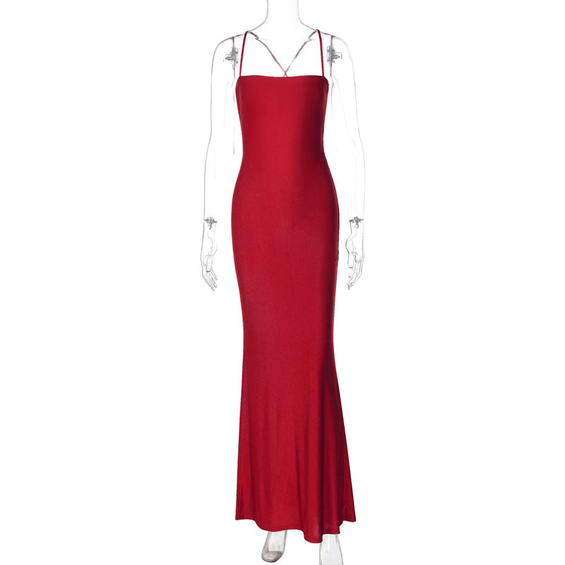 Bestsellers femininos europeus e americanos de verão, novo vestido de retalho de retalho sem alças sem alças de cor sólida para mulheres