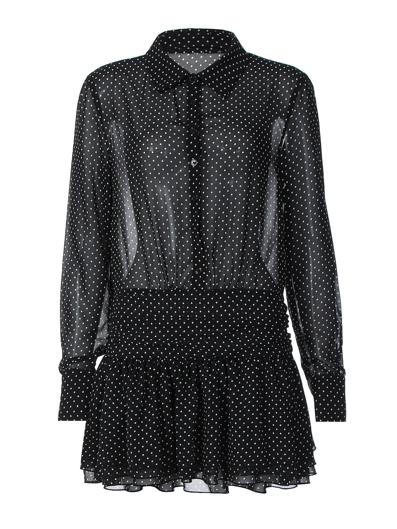 Vestido de moda POLO sexy com gola de bolinhas em chiffon, retalhos em camadas da Amazon, para mulheres