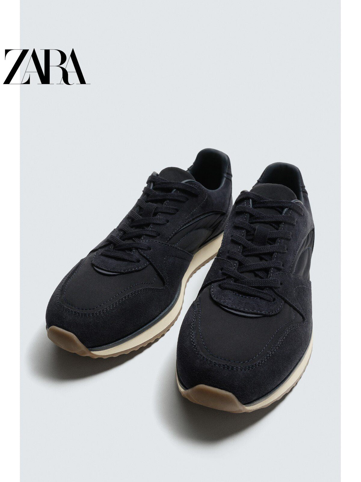 ZARA 2026 Verão Novo Sapatos Masculinos com Detalhes em Camurça e Couro: Sapatos Esportivos Casuais 2346820 400