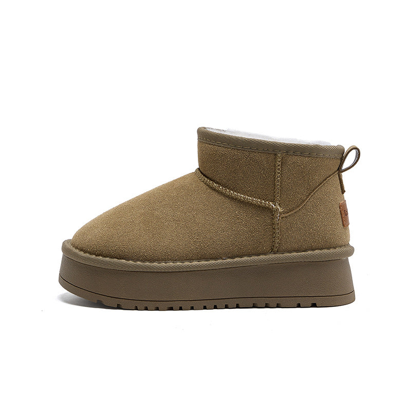 Botas curtas de neve forradas a polar, sapatos de algodão macios, quentes, modernos e versáteis, indispensáveis para deslocações, sapatos anti-vento de sola grossa e alta e saliente no meio do topo