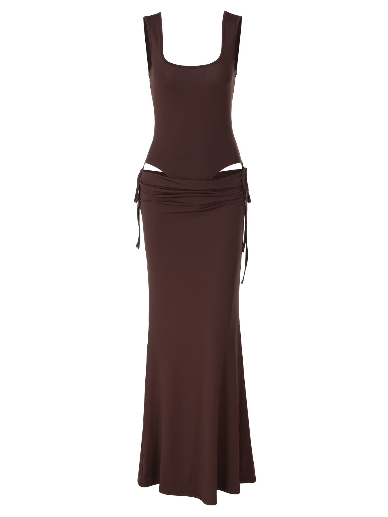 2025 Verão 2025 Novo Body Simples, Elegante Sem Mangas de Cor Sólida, Slim Fit, Saia Longa Plissada, Conjunto Europeu e Americano para Mulheres