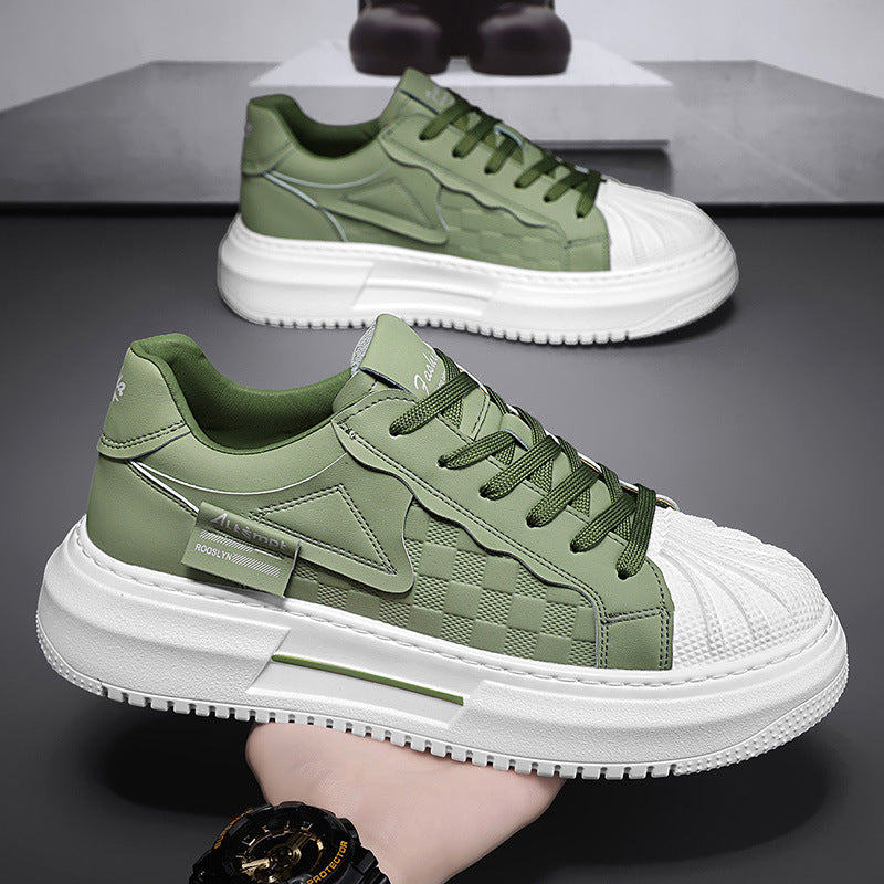 Sapatos masculinos com bico em conca, ténis novos de sola grossa da primavera 2025, sapatos desportivos casuais e na moda, sapatos brancos masculinos que aumentam a altura