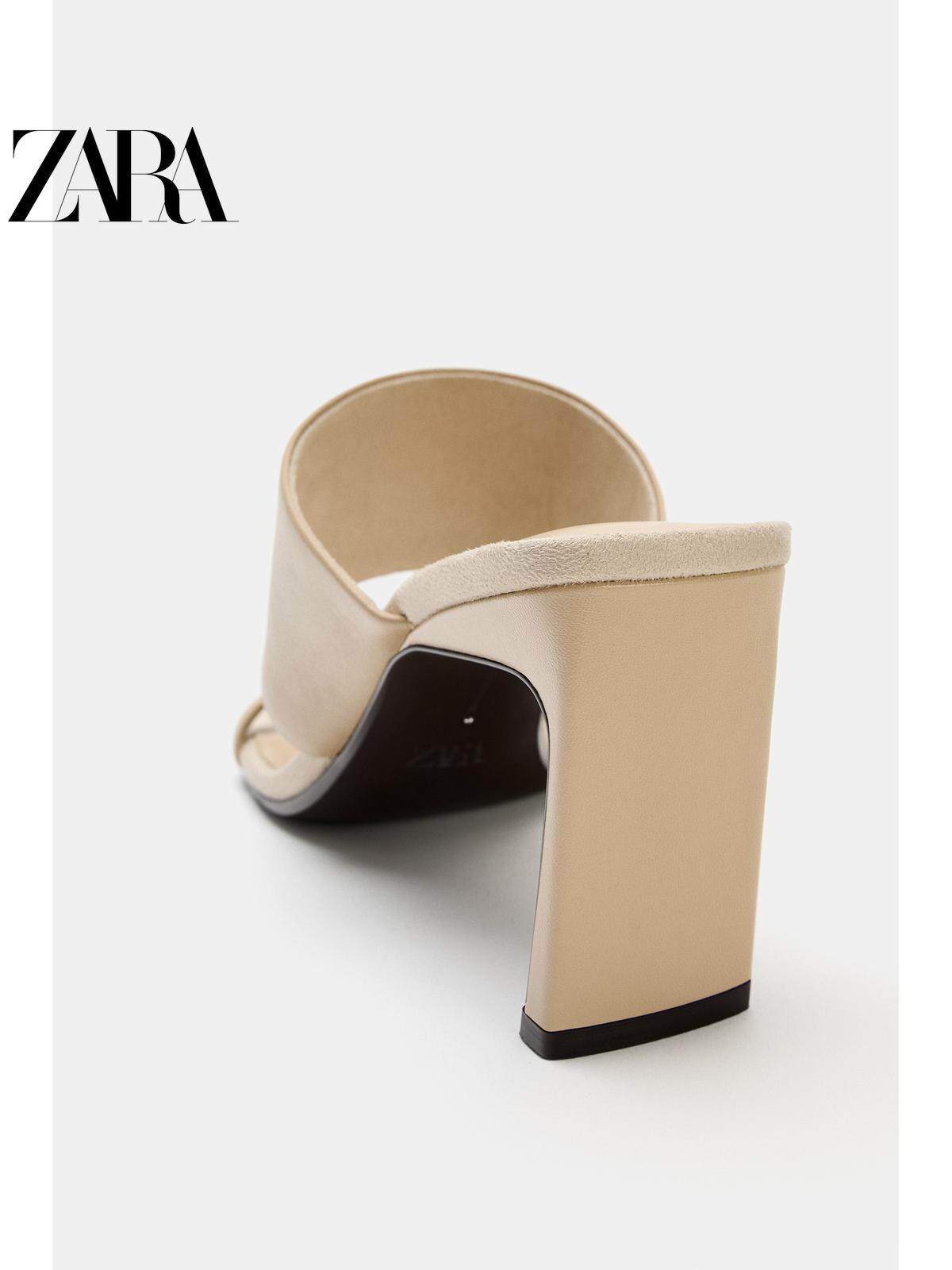 Sandálias mules de couro com salto alto e bico quadrado para mulheres, lançamento da coleção verão 2026 da ZARA (código: 1374710 002).