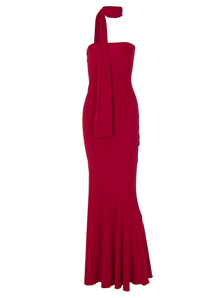 Verão 2026 Vestido Elegante Novo, ajustado à cintura, estilo médio, sexy, saia com padrão de busto e calça de peixe