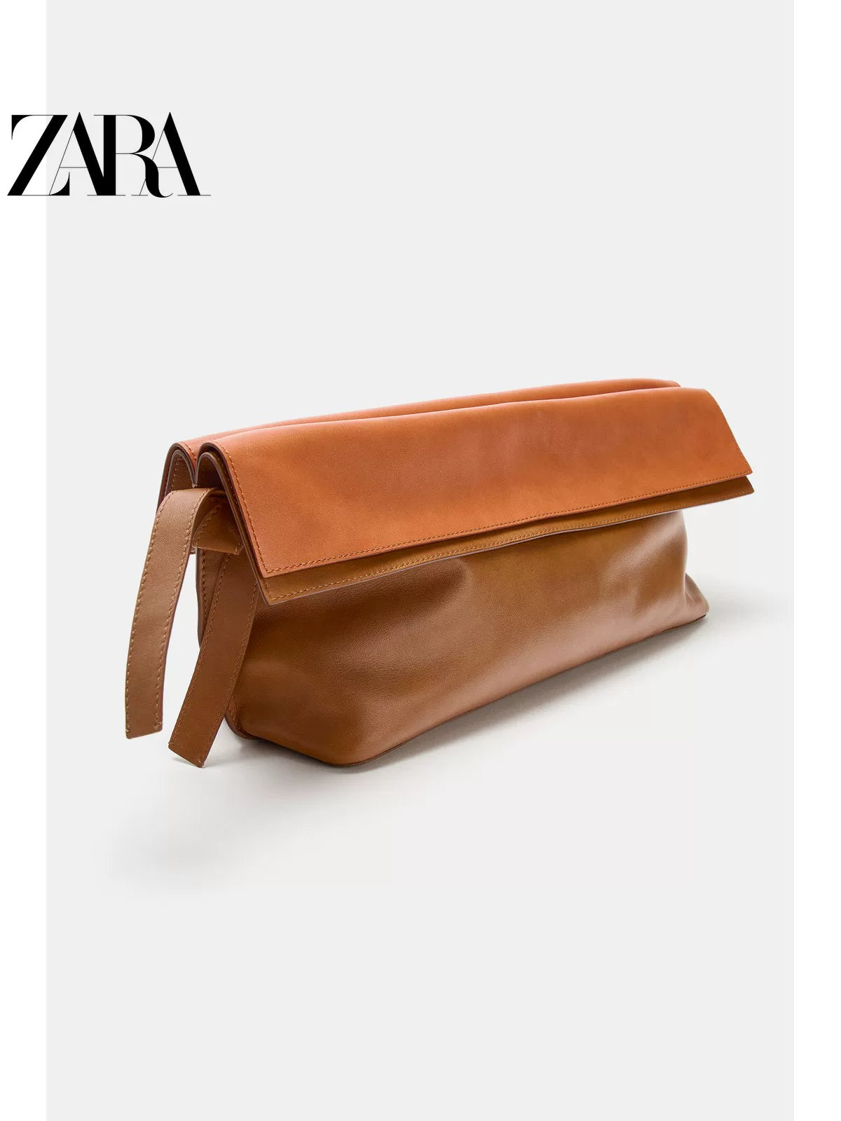 Bolsa envelope feminina longa de couro com aba dupla e blocos de cores da ZARA, coleção verão 2026 (código: 6042810 183).