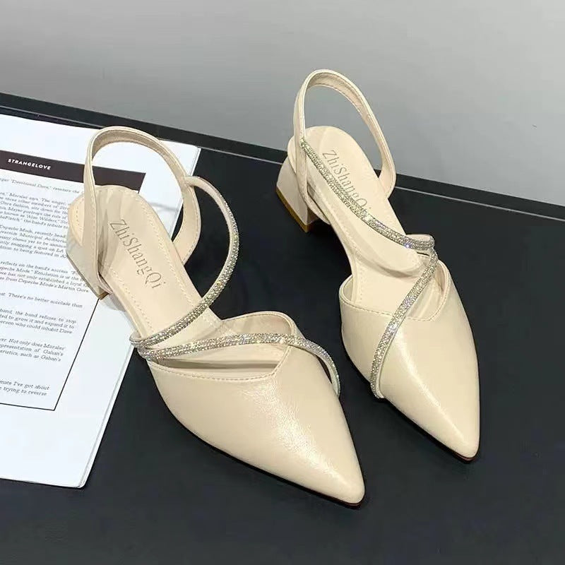 Sandálias de moda para mulheres, estilo de fada, novo verão 2023 de saltos fechados com saltos altos de strass, combinados com saias e sapatos femininos