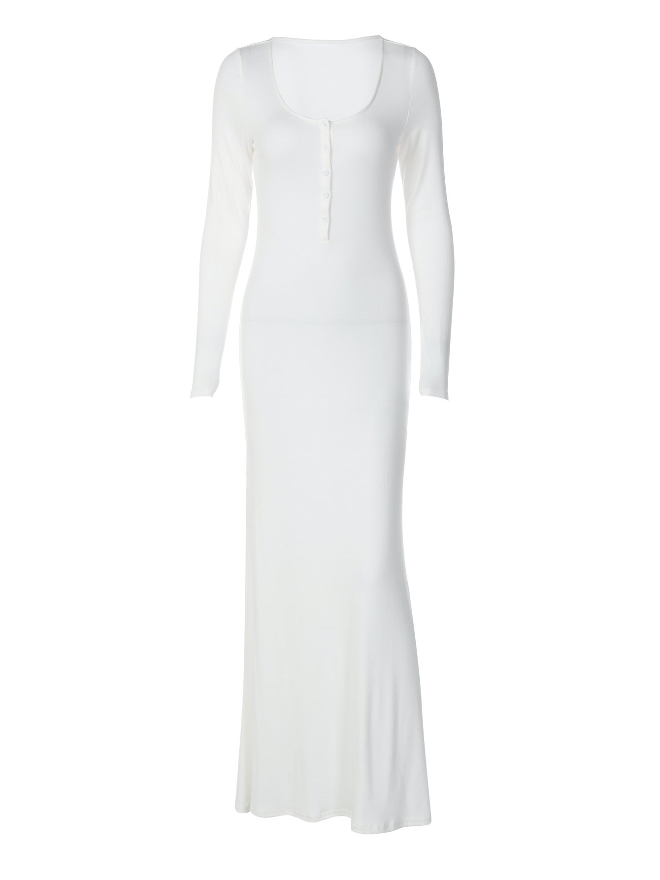 Vestido elegante elegante, de cor sólida, bestseller transfronteiriço da Amazon, confortável, de corte slim, botões e decote em U, manga longa e manga longa, justo nas ancas, para mulheres