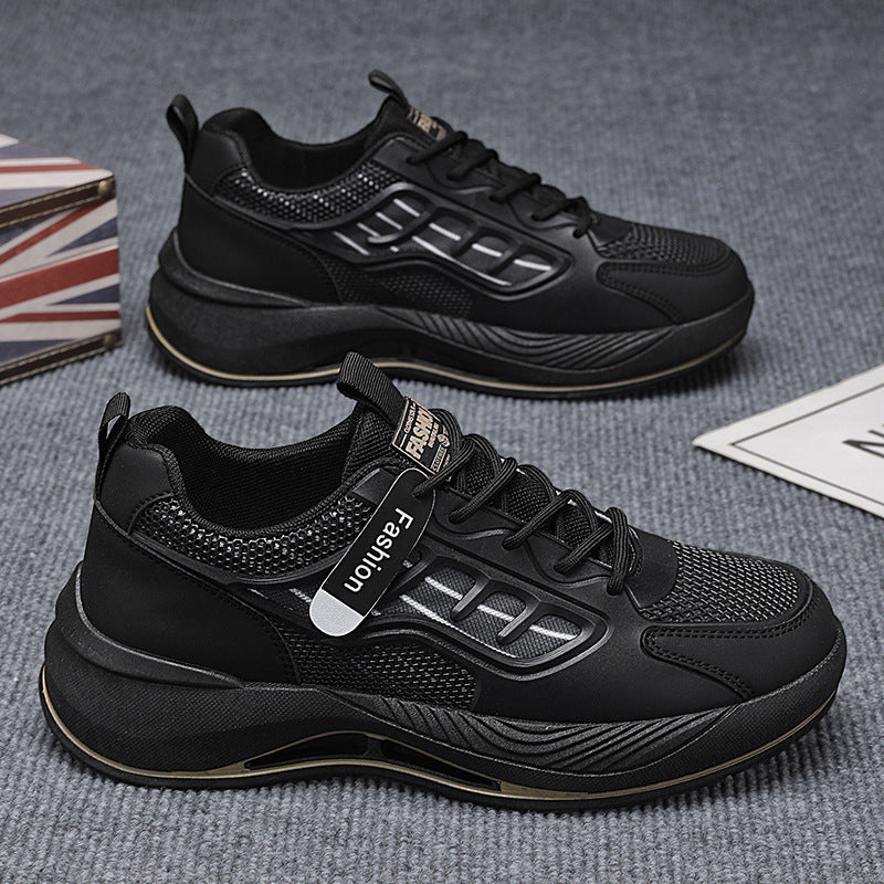 Novos sapatos brancos de malha respiráveis para o verão masculino, ténis versáteis de sola grossa e modernos, sapatos casuais de pai