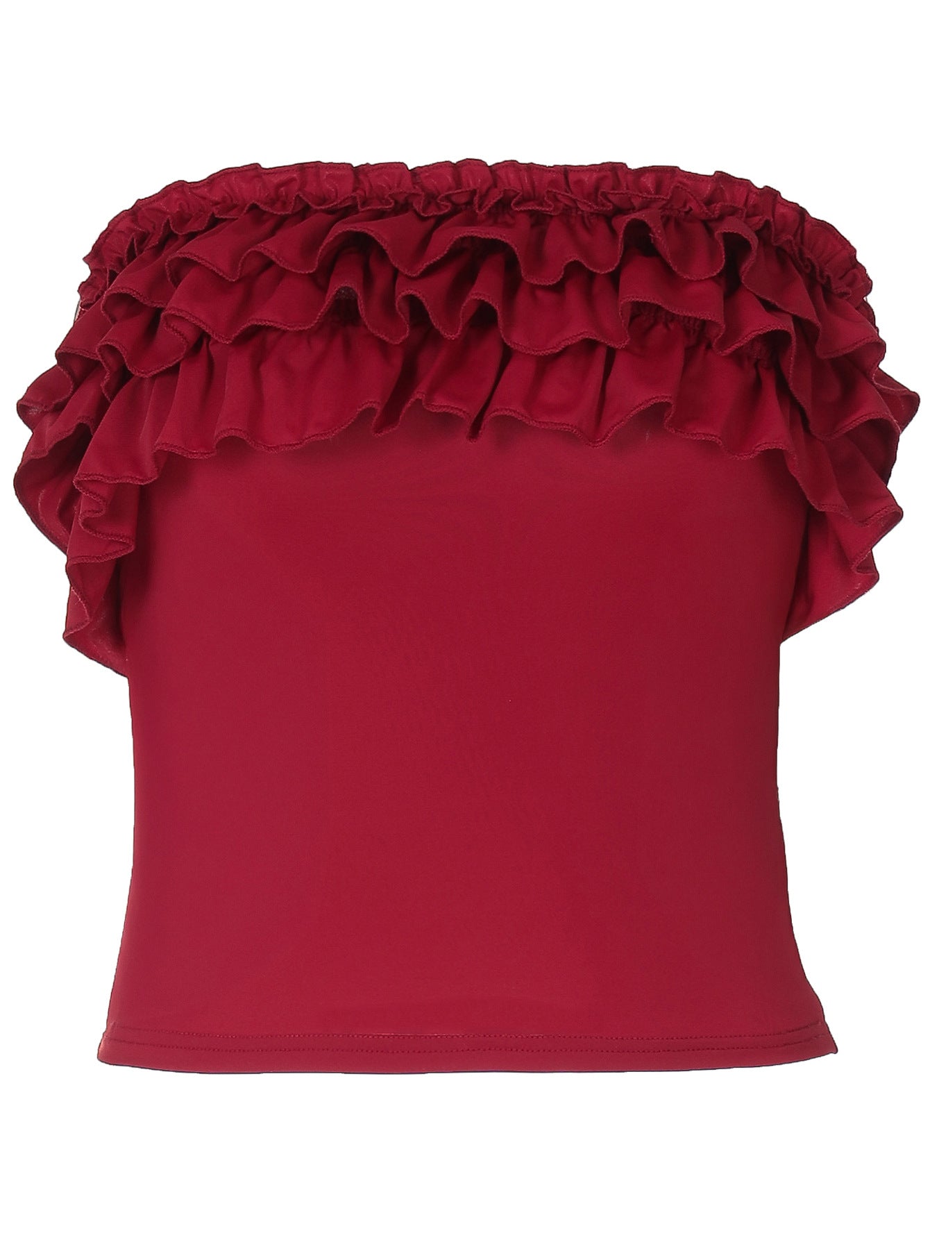 Moda INS europeia e americana, nova e sexy, slim fit e estilo picante, top de alças lisas com folhos e ombros descobertos para mulheres