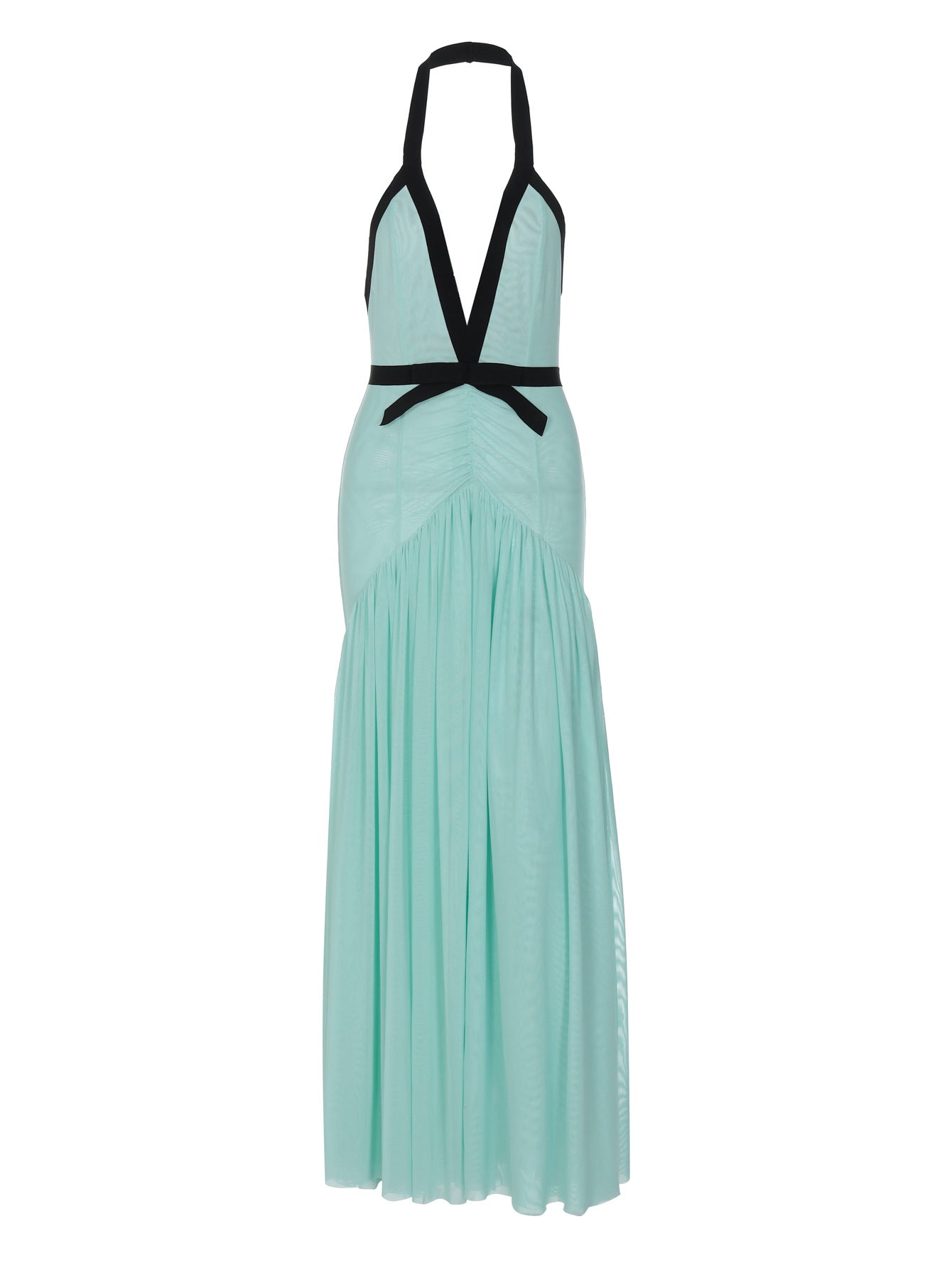 Um novo body sexy em V profundo com recorte, sem costas, elegante vestido de malha halter, em blocos de cor, a vender hot cross-border na Amazon