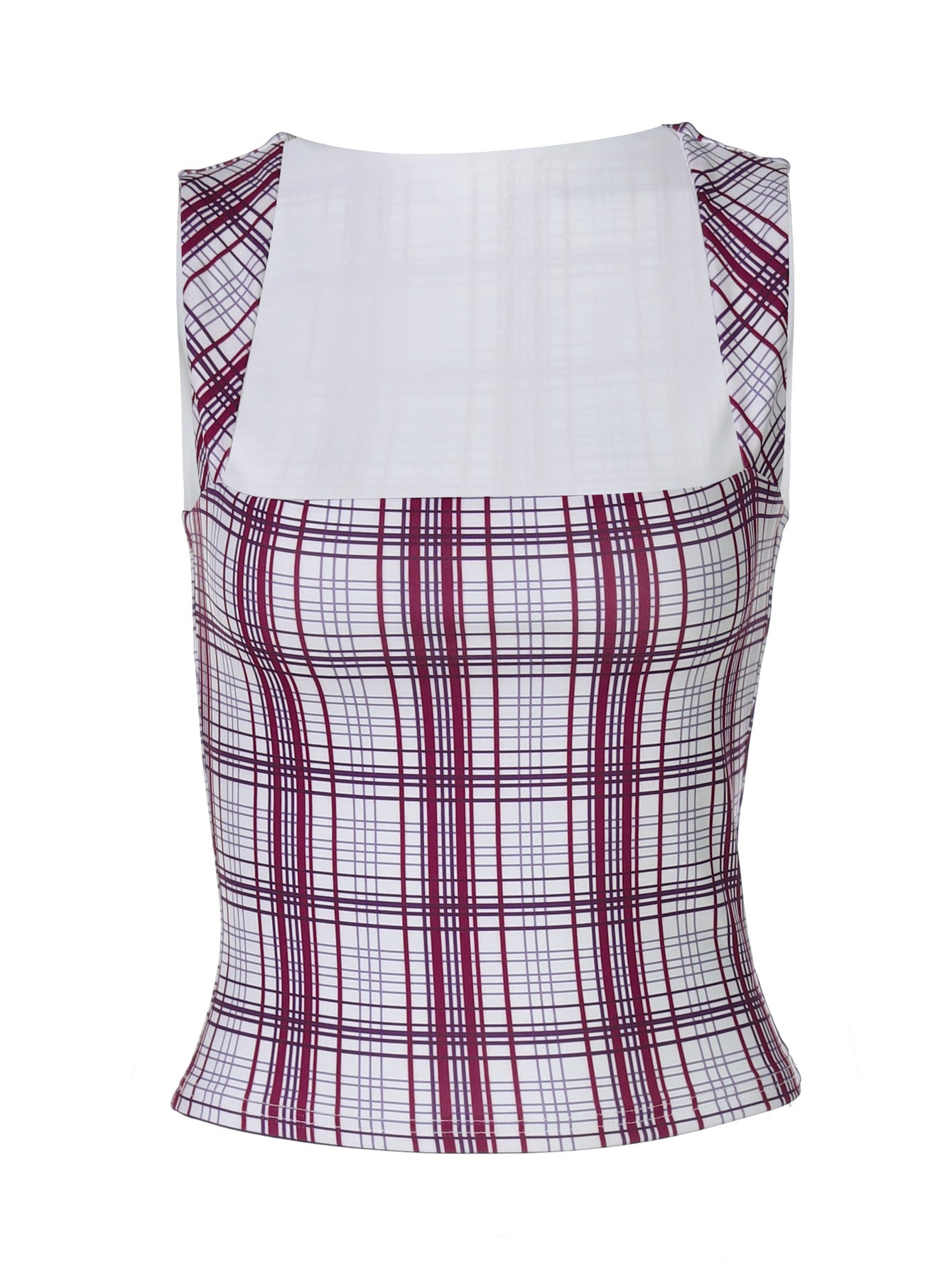 Camisola de alças curta e versáteis de corte cruzada para mulheres europeias e americanas, com padrão de xadrez doce e slim fit, para exportação grossista