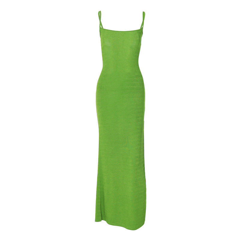 Comércio Exterior Europeu e Americano: vestido feminino novo vestido feminino de cor sólida com alça atrás recortada, elegante, justo à anca e alça sem ombro