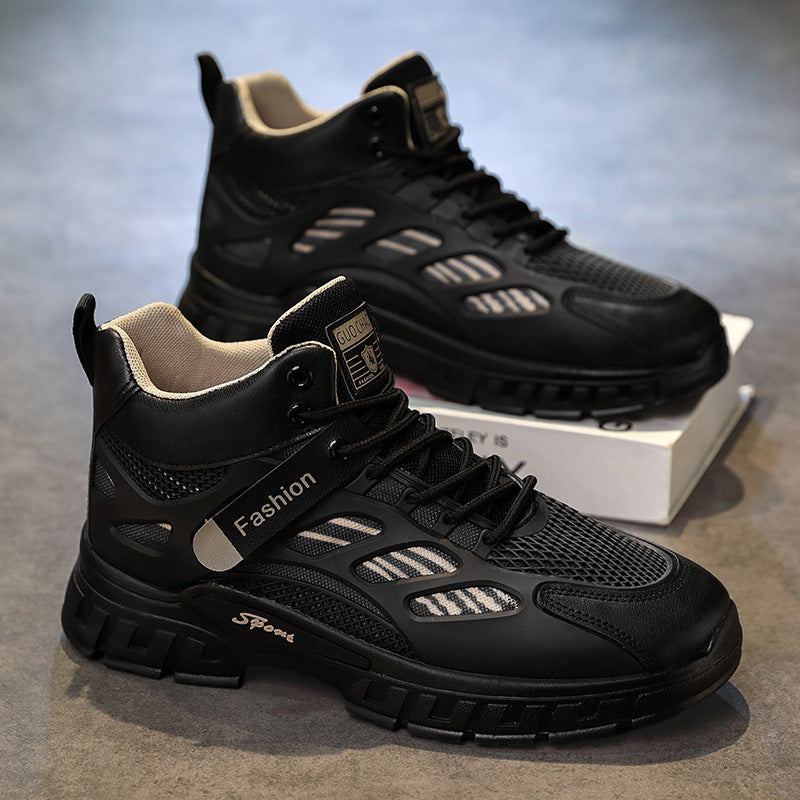 Sapatos masculinos de outono, novos sapatos altos e respiráveis, ténis de rede masculinos versáteis para aumentar a altura, sapatos casuais de pai