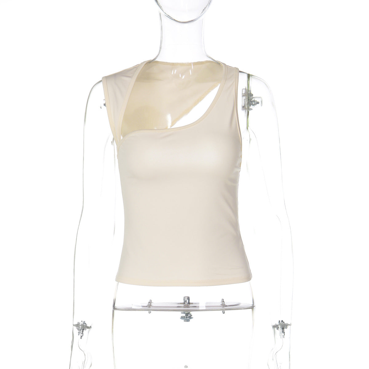 Moda feminina europeia e americana 2026 verão nova moda decote irregular slim fit estilo rapariga quente de cor sólida versátil