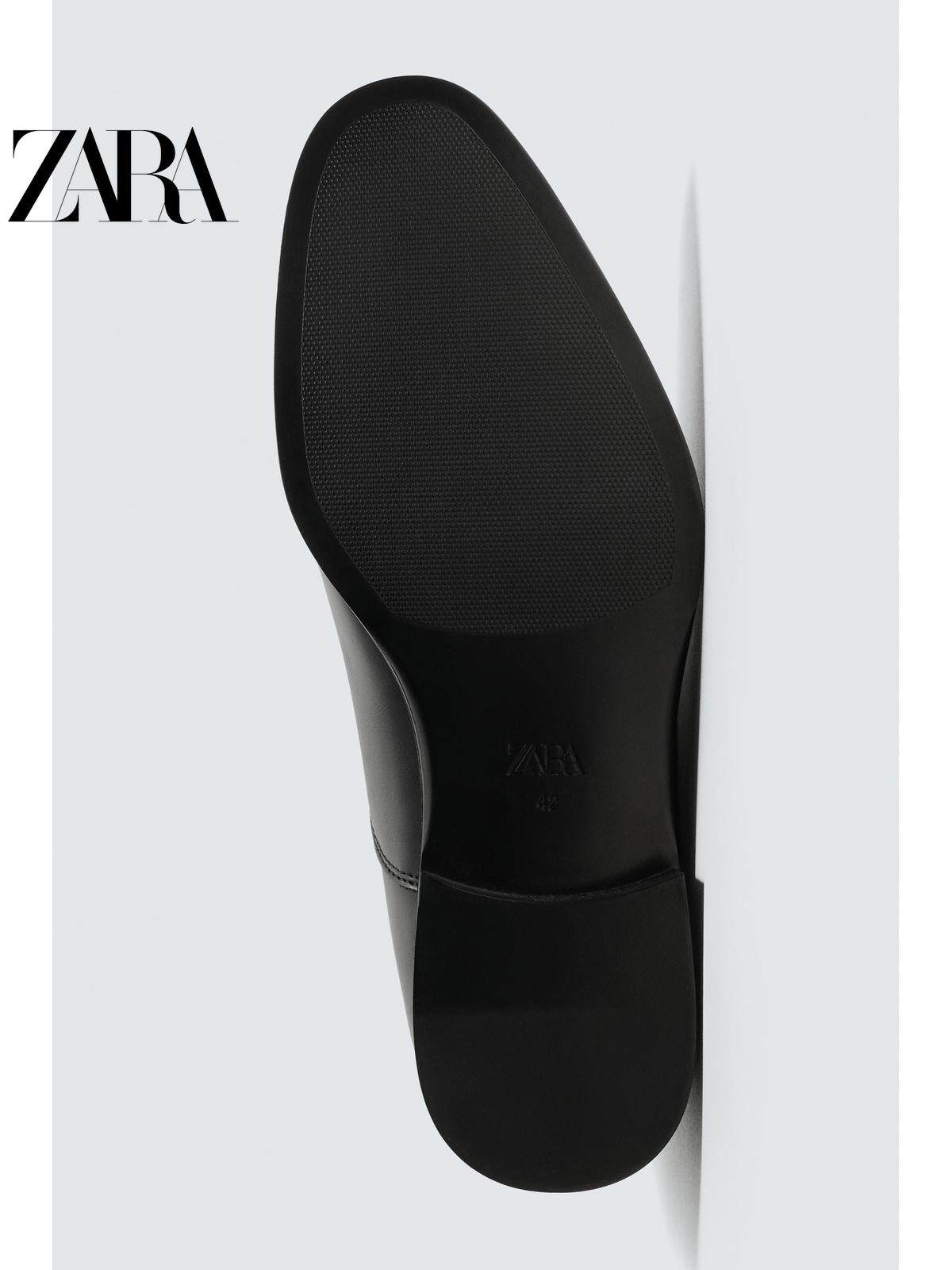 ZARA Coleção Primavera/Verão 2026 - Sapatos Masculinos: Oxford Preto Minimalista de Bico Fino e Salto Baixo, 2489720 800