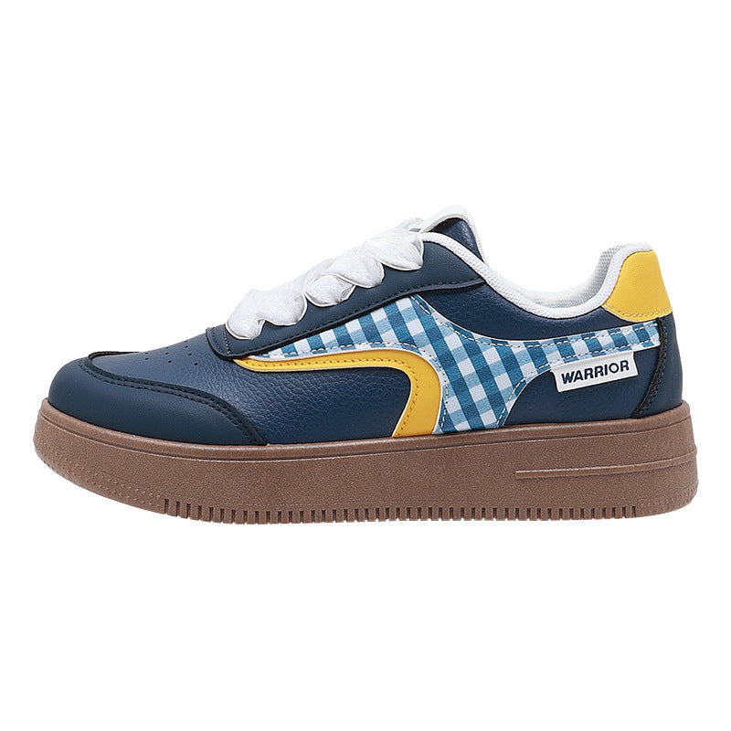 Warrior Dopamine Ténis de sola grossa para mulheres, Autumn New Soft Girl Versatile Niche Casual Shoes, Sapatos de Estudante com padrão de xadrez