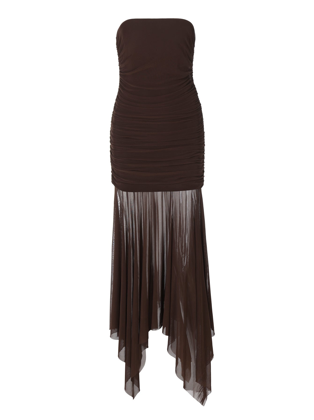 Novo vestido comprido de moda feminino europeu e americano, sexy e plissado, plissado, de rede fina e de comércio estrangeiro, sexy e sem alças
