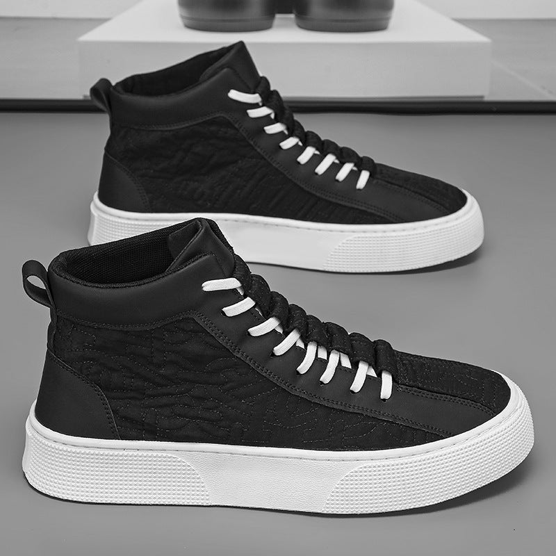 Sapatos de Homem 2025 Outono Novos Sapatos de Lona Coreanos Ténis Casuais Desportivos Casuais de Cano Alto Masculino Sapatos Respiráveis para Estudantes da Moda