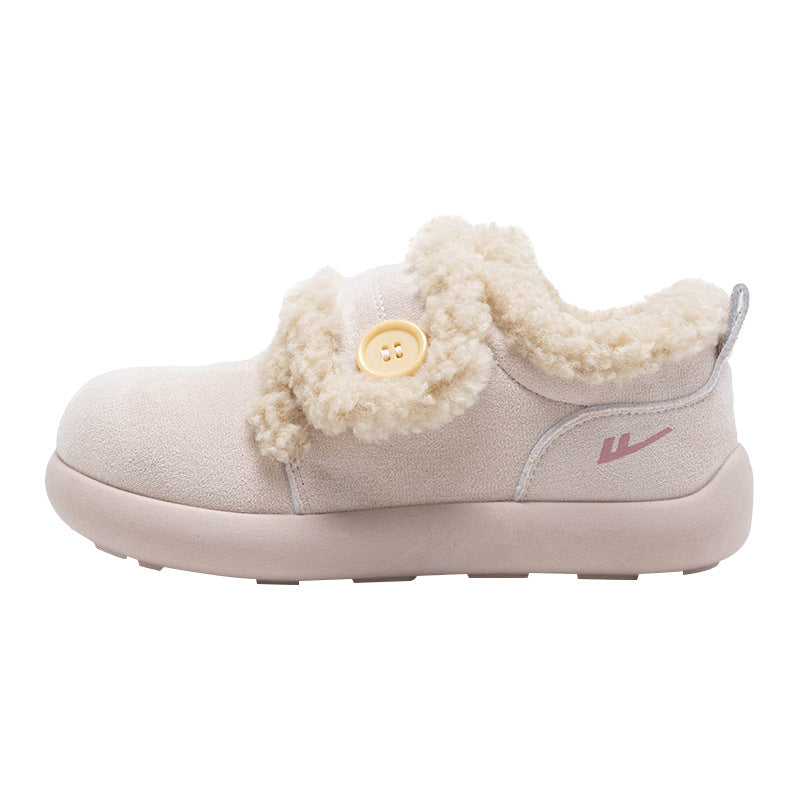 Sapatos Warrior de cor sólida, simples e quentes, sapatos Birkenstock à moda de inverno forrados a lã, sapatos de pão fofos e de peluche para mulheres