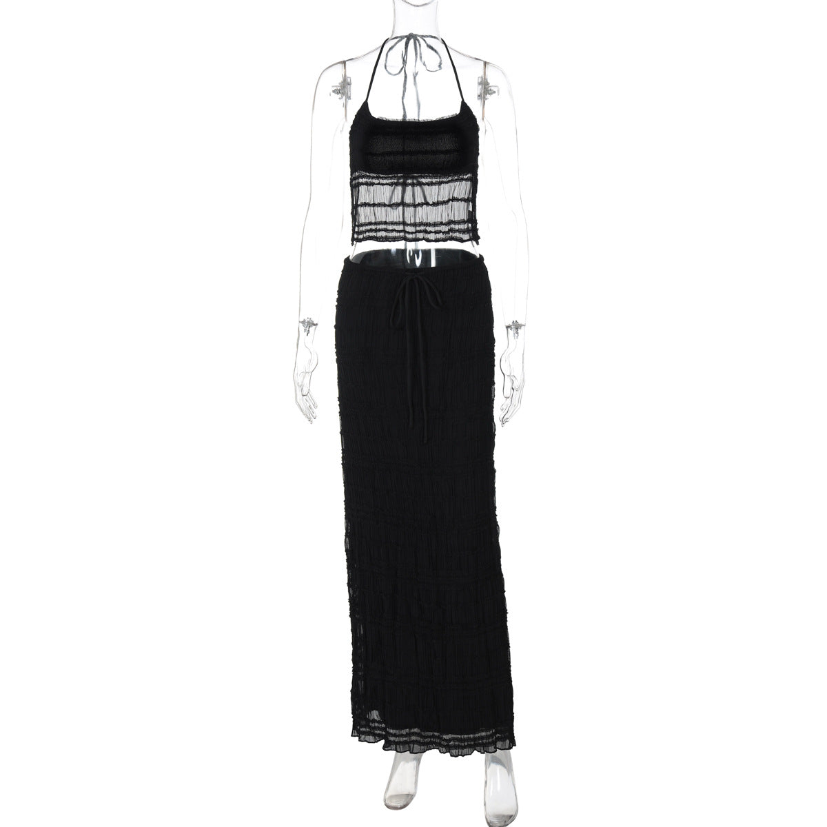 Moda de Verão Francesa 2026 Novo Conjunto de Vestido Longo Slim de Estilo Europeu e Americano de Decote Halter, Corpo Sem Costas, Ajustado Elegante Estilo Europeu e Americano