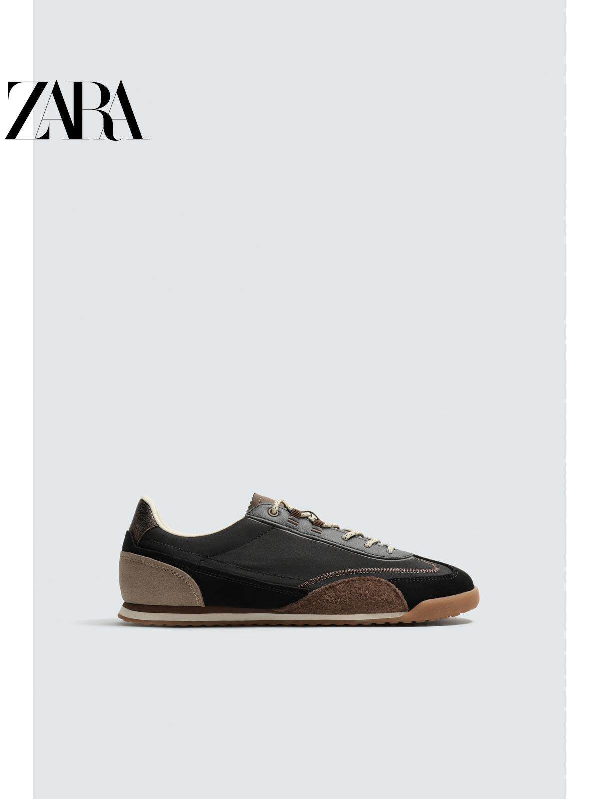 ZARA 2026 Primavera/Verão Sapatos Masculinos com Detalhes em Camurça, Modelo Retrô com Cadarço e Leves 2339720 800