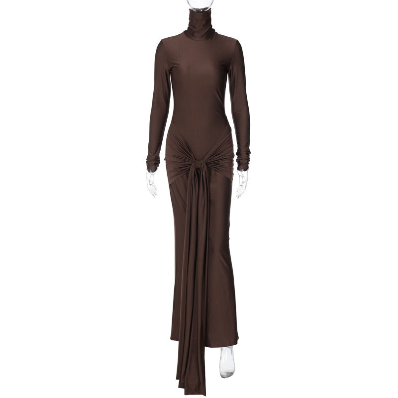 Vestido de Moda Estreita Estreita e Americana de Nova Cor Sólida de Verão, Vestido Slim Fit Estreitado de Verão com Gola Alta e Manga Longa, Vestido Slim Fit para mulheres