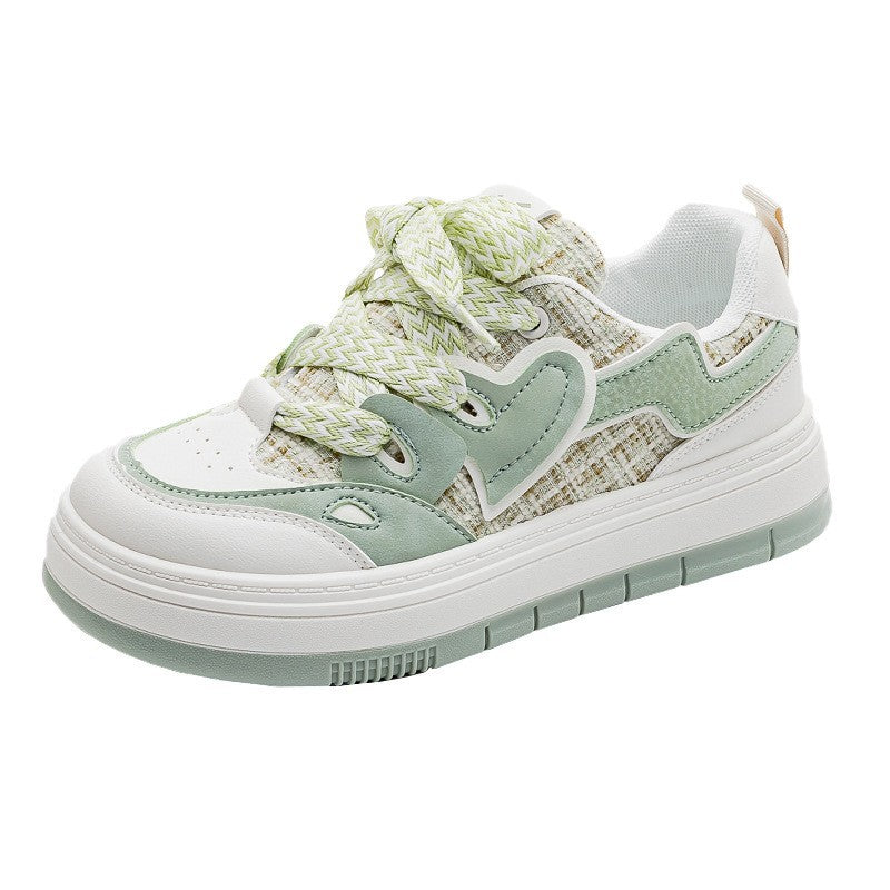 Sapatos casuais com malha verde Warrior matcha, respiráveis, sapatos femininos estilosos estilo Chanel, ténis estudantis de sola grossa para o exterior