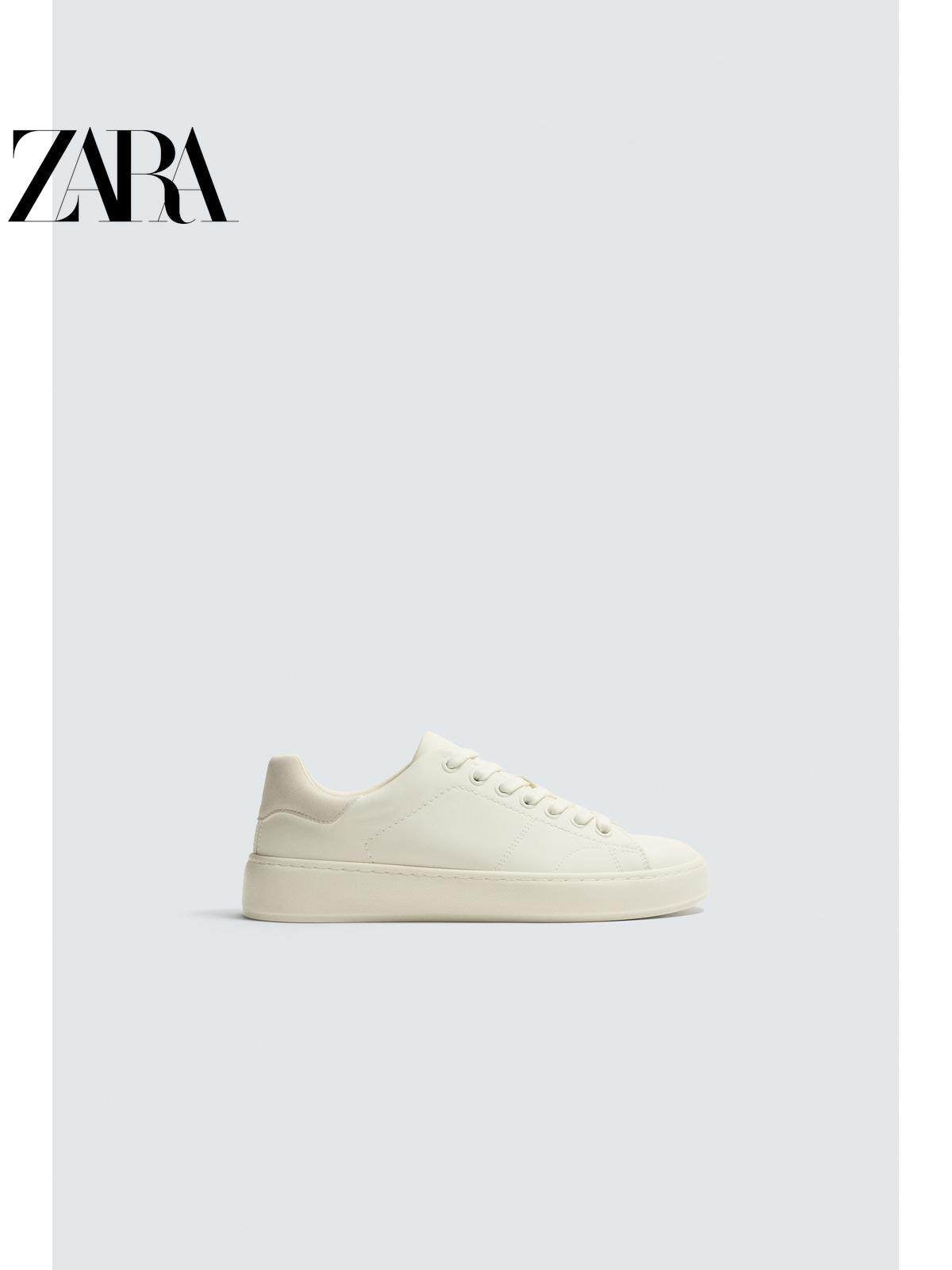ZARA Primavera/Verão 2026 Novos Sapatos Masculinos: Tênis simples, de sola grossa, leve, com cadarço, branco (2243720 001)