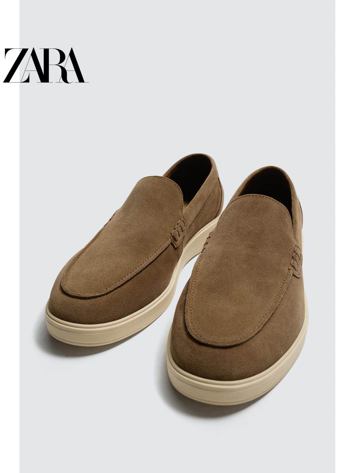 ZARA Primavera/Verão 2026 Novos Sapatos Masculinos com Detalhes em Camurça: Sapatos Náuticos Casuais Simples em Couro 2615621 700