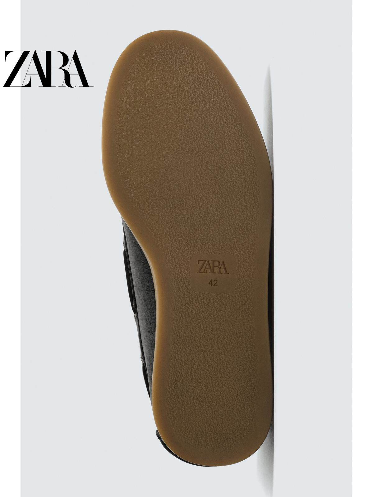 Sapatos masculinos ZARA Primavera/Verão 2026, cabedal em couro liso, bico redondo, estilo náutico, 2438720 800