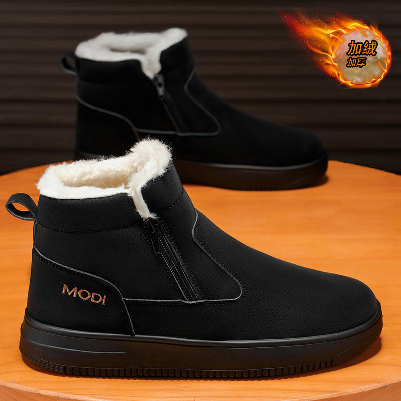 Botas de neve, botas Martin integradas em lã e pele, impermeáveis e antiderrapantes e de sola grossa, sapatos de algodão quente forrados a polar de inverno de cano alto para homem