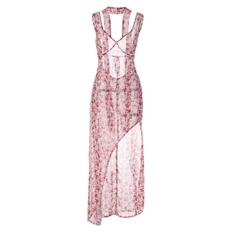 Vestido Feminino Quente Novo Quente de Verão 2026, Floral Sexy, Abertura Sem Costas, Abertura Aberta para Mulheres