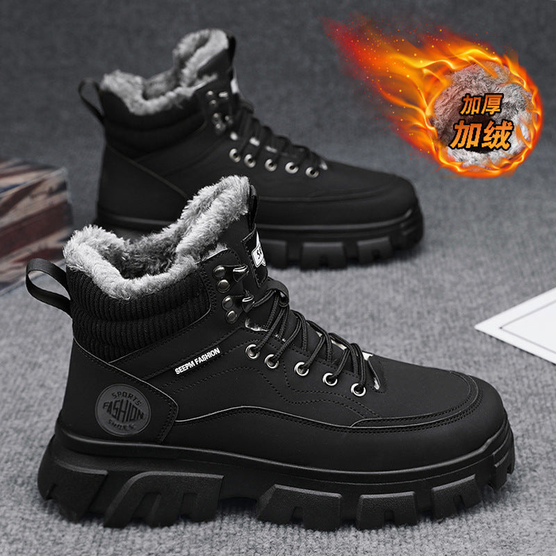 Novos sapatos quentes de algodão forrados a lã Martin Boots para Inverno 2024, Botas de Trabalho Protetoras de Trabalho Impermeáveis Antiderrapantes de Topo Alto