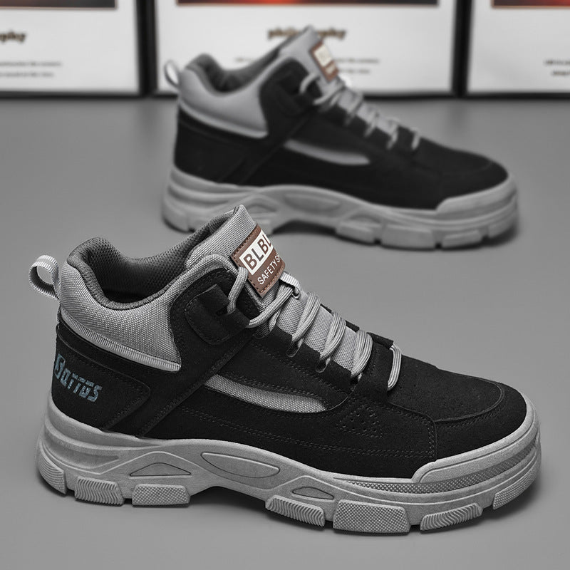 Sapatos masculinos de primavera, novas botas Martin altas e respiráveis, sapatos de trabalho de exterior versáteis e resistentes ao desgaste antiderrapantes, sapatos de proteção ao trabalho para homens