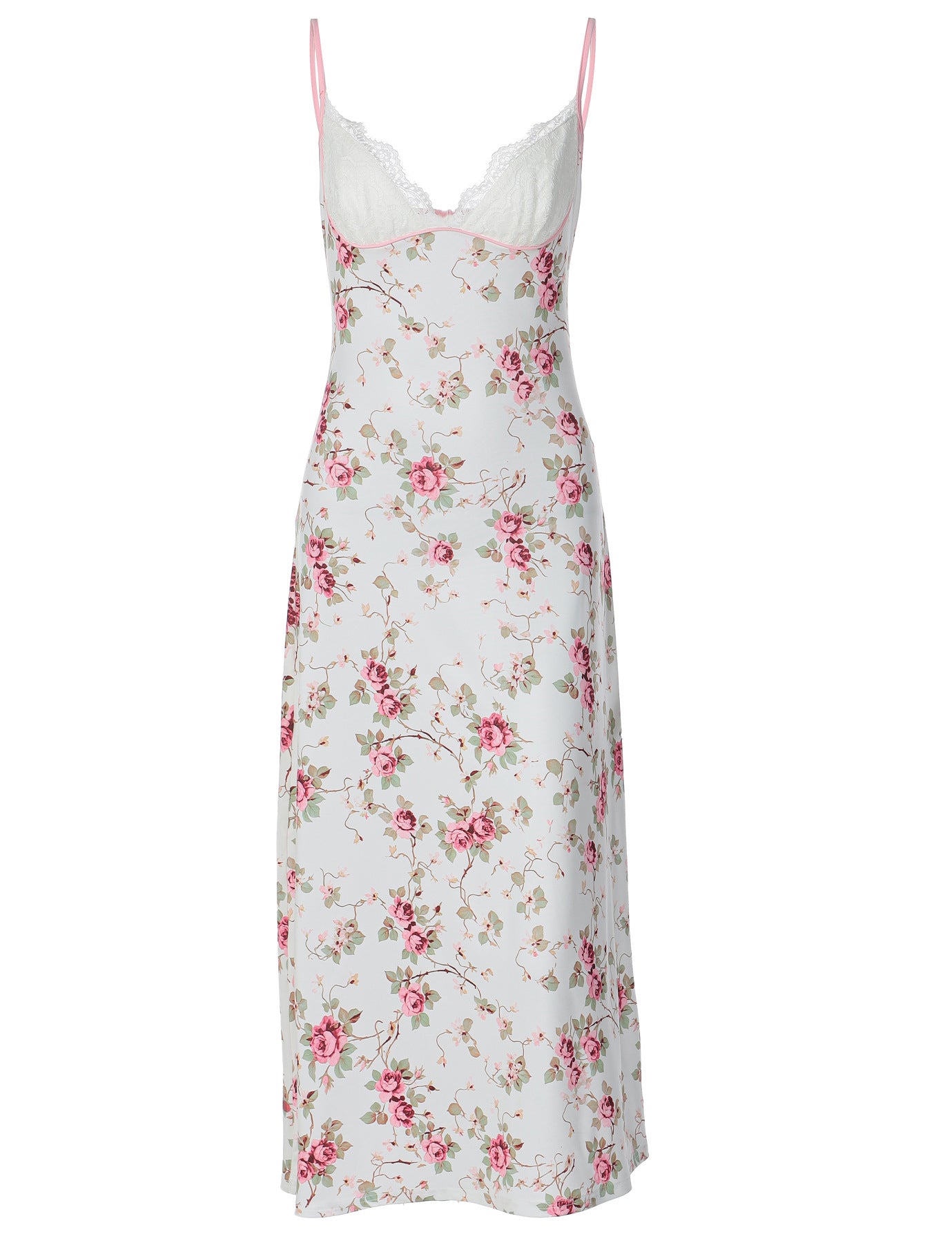 Comércio estrangeiro, nova moda transfronteiriça, europeia e americana, estampado floral, sexy com decote em V, renda, vestido longo e fresco