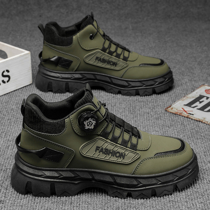Sapatos Masculinos de Outono 2025: Novas Botas Martin de cano alto, sapatos de trabalho vintage de sola grossa ao estilo britânico, botas casuais até ao tornozelo