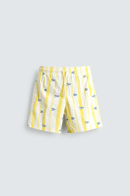 CALÇÕES DE BANHO COMPRIDOS COM ESTAMPADO DE PEIXES