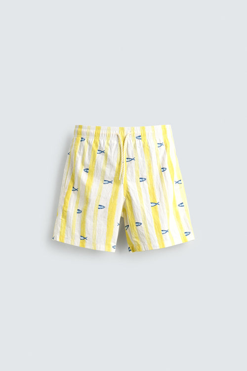 CALÇÕES DE BANHO COMPRIDOS COM ESTAMPADO DE PEIXES