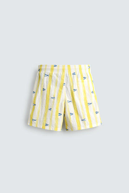CALÇÕES DE BANHO COMPRIDOS COM ESTAMPADO DE PEIXES