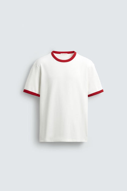 T-SHIRT BÁSICA RIB EM CONTRASTE
