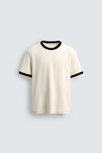 T-SHIRT BÁSICA RIB EM CONTRASTE