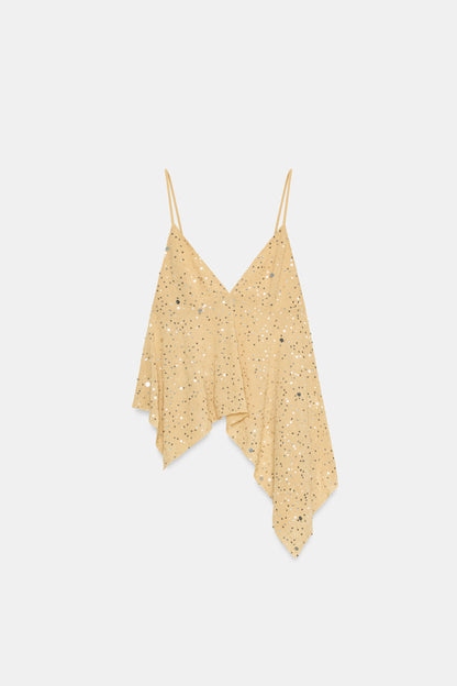 TOP DE ALÇAS DE LANTEJOULAS - Dourado