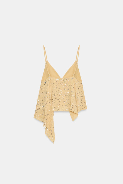 TOP DE ALÇAS DE LANTEJOULAS - Dourado