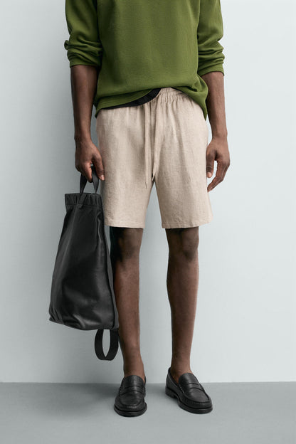 CALÇÕES BERMUDA RELAXED FIT VISCOSE-LINHO