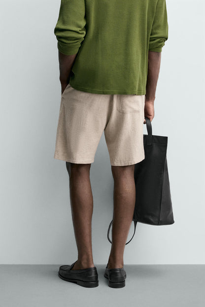CALÇÕES BERMUDA RELAXED FIT VISCOSE-LINHO